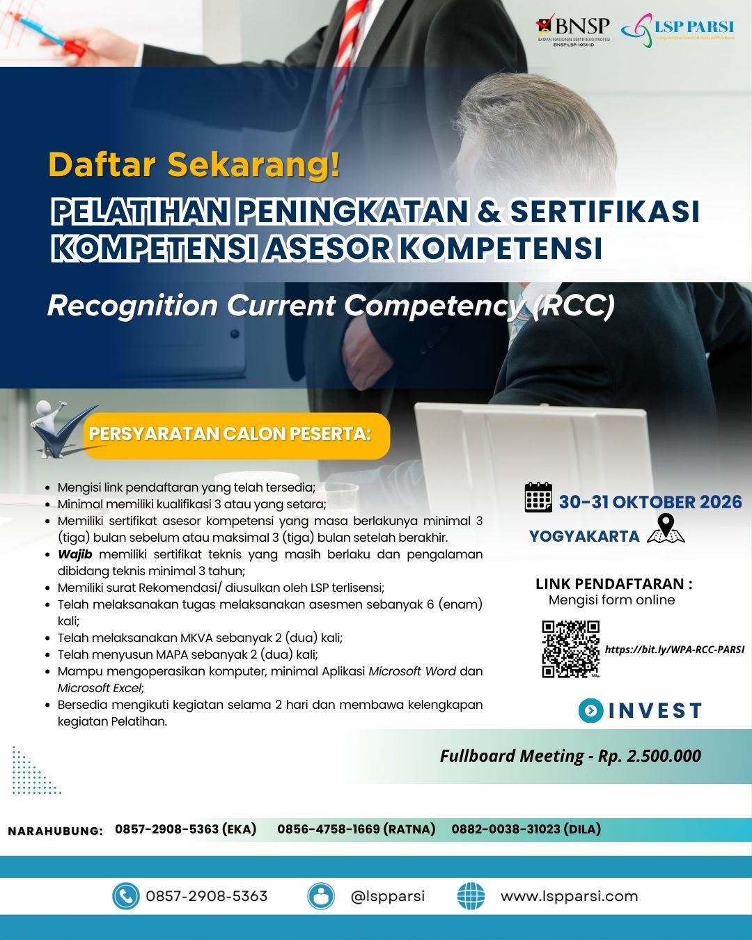 Jadwal dan Syarat Pendaftaran RCC Asesor Kompetensi (LSP PARSI) Oktober 2026